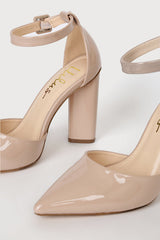Syngo Light Nude Patent Pointed-Toe Ankle Strap Pumps