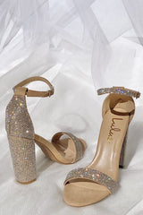 Taylor Rhinestone Light Nude Suede Ankle Strap Heels