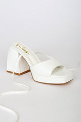 Fiyaa White Lace-Up Chunky High Heel Sandals