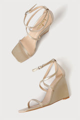 Luxxa Gold Strappy Wedge Sandals