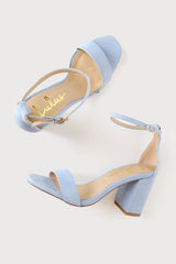 Arylee Light Blue Suede Ankle Strap Heels