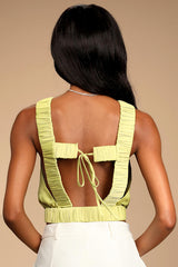 Sunny Day Chic Light Green Strappy Tie-Back Cropped Tank Top