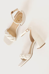 Elda White Woven Ankle Strap High Heel Sandals