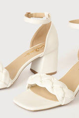 Elda White Woven Ankle Strap High Heel Sandals