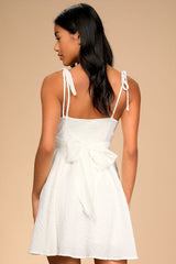 Cute and Sweet White Tie-Back Mini Skater Dress