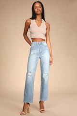 Generational Style Light Wash Distressed High-Rise Dad Jeans