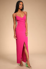 Sweetest Admirer Magenta Ruched Surplice Maxi Dress