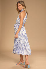 Float to You White Floral Print Halter Tiered Midi Dress