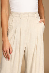 Never Miss Beige High-Waisted Wide-Leg Pleated Trouser Pants