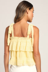 Tiers to Summer Yellow Tie-Strap Tiered Tank Top