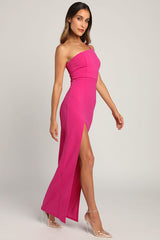 Keeper of My Heart Magenta One-Shoulder Maxi Dress