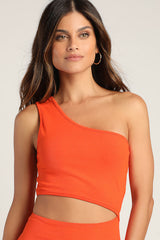 Spice Things Up Orange Ribbed One-Shoulder Cutout Midi Dress