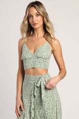 Summer Romance Sage Green Floral Print Two-Piece Midi Dress