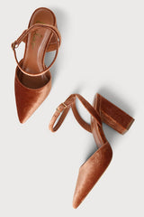 Viki Copper Velvet Pointed-Toe Ankle Strap Pumps