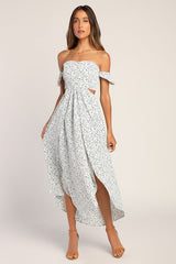 Easy on the Eyes White Floral Print Off-the-Shoulder Maxi Dress