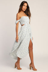 Easy on the Eyes White Floral Print Off-the-Shoulder Maxi Dress