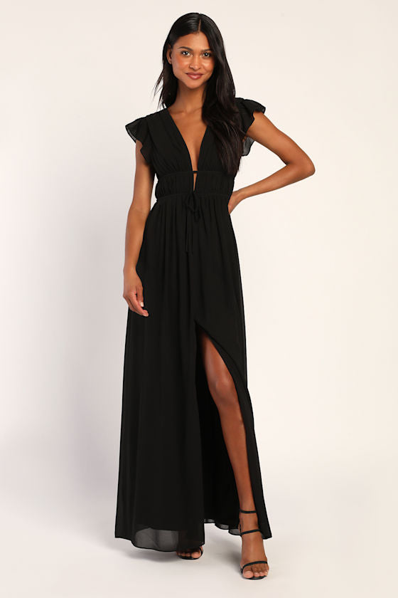 I'm All Yours Black Ruffled Maxi Dress