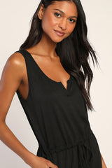 Easy as Can Be Black Sleeveless Drawstring Lounge Jumpsuit