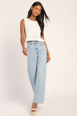 Flouncin' Around Ivory Cropped Ruffled Sweater Tank