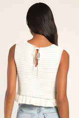 Flouncin' Around Ivory Cropped Ruffled Sweater Tank