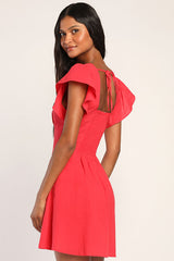 Sweeten Me Up Red Flutter Sleeve Mini Dress With Pockets