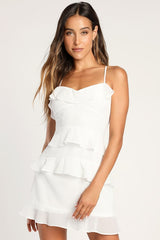 Terrifically Trendy White Tiered Ruffled Mini Dress