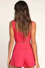 Perfectly Posted Bright Pink Linen High-Waisted Shorts
