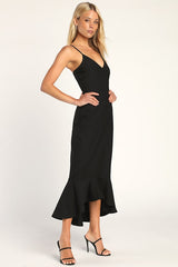 Stun Like Me Black Bodycon Trumpet Hem Midi Dress