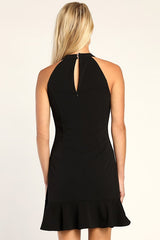 All About Dancing Black Halter Ruffled Mini Dress