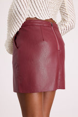 Harley Burgundy Vegan Leather Mini Skirt