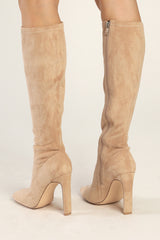 Loriah Light Nude Suede Square Toe Knee High Boots