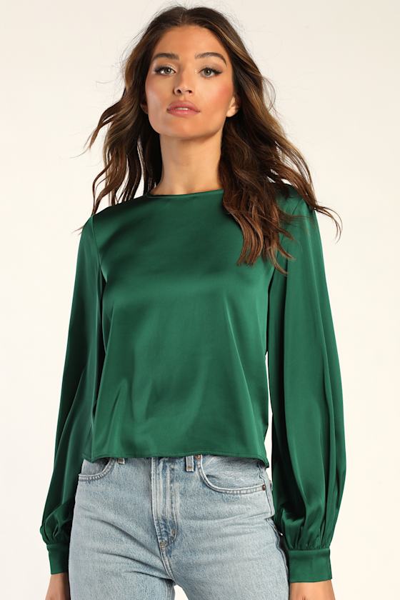 Feeling Excellent Emerald Green Satin Long Sleeve Top