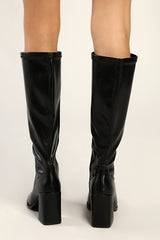 Michella Black Square Toe Knee High Boots