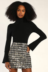 Bubbly Vibe Black White and Gold Sequin Boucle Mini Skirt