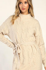 Warmed Up To You Cream Cable Knit Mock Neck Sweater Dress