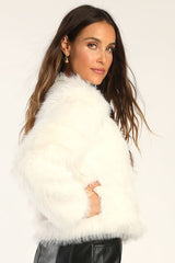 Glam Attitude Ivory Faux Fur Jacket