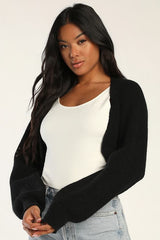 Warm Comfort Black Long Sleeve Open-Front Shrug Sweater
