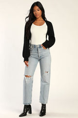 Warm Comfort Black Long Sleeve Open-Front Shrug Sweater
