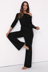 Real Relaxation Black Off-the-Shoulder Lounge Jumpsuit