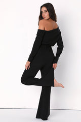 Real Relaxation Black Off-the-Shoulder Lounge Jumpsuit