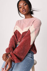 Constant Cuddles Pink Chevron Chenille Knit Sweater
