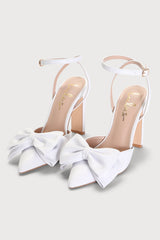Penson White Bow Pointed-Toe Ankle Strap Pumps