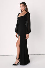 Absolutely Adored Black Long Sleeve Mermaid Maxi Dress