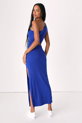 Spice Things Up Royal Blue Ribbed One-Shoulder Cutout Midi Dress