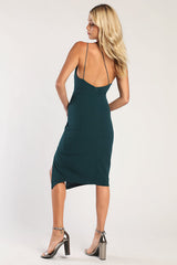 Happiest Hour Forest Green Asymmetrical Bodycon Midi Dress