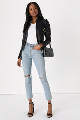 Heartlines Black Vegan Leather Moto Jacket