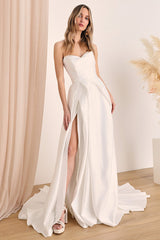 Lifetime of Love White Satin Strapless A-Line Gown