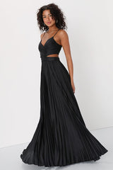 Got the Glam Black Pleated Cutout Maxi Dress