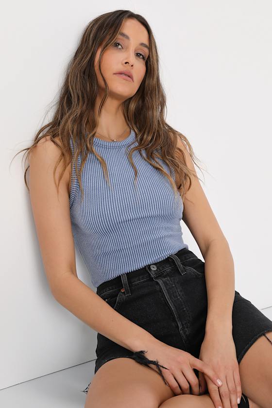 Essential Update Slate Blue Ribbed Tank Top