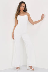 Stay Out Later White Backless Wide-Leg Jumpsuit